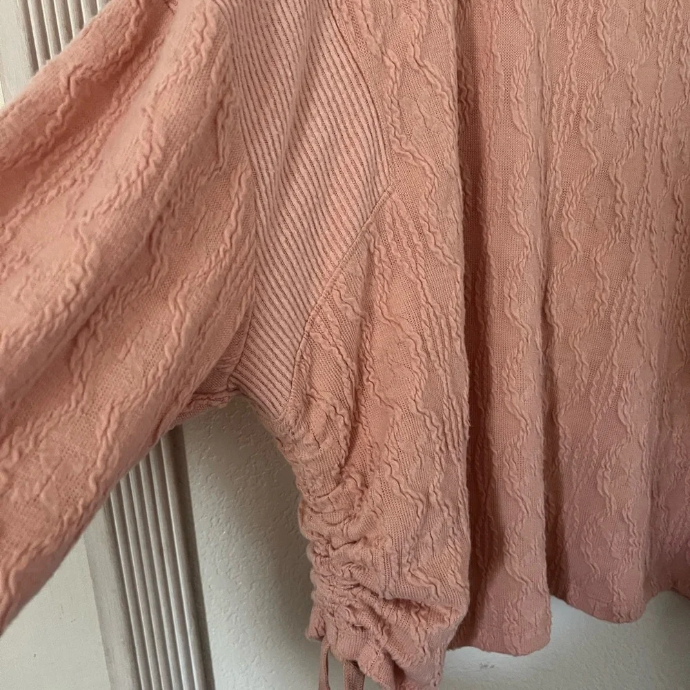 NWT Democracy Textured Pink Sweatshirt Top Ruched Drawstring Side Ties 3X - Picture 3 of 7